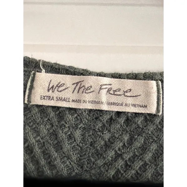 We The Free Green Coraline Thermal V-Neck Waffle Knit Top XS - Image 6