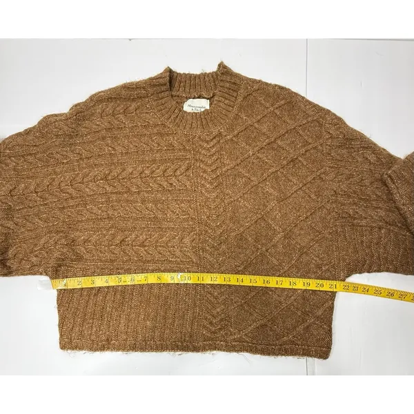 ABERCROMBIE & FITCH Cable Knit Crew‎ Dolman Sweater Sz S/M Brown Y2K Preppy Boho - Image 6