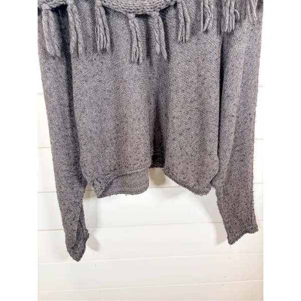 BCBGMaxAzria Women's Fringe Cable Cowl Pullover Sweater Heather Gray Size XS - Image 3