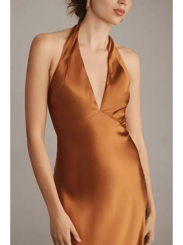 NWT Reformation Daniela in Copper Silk Halter Maxi Dress 4 - Image 5