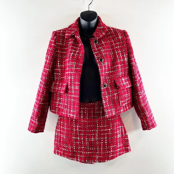 ZARA Tweed Blazer and Mini Skort Matching Set Red XS / S - Image 2