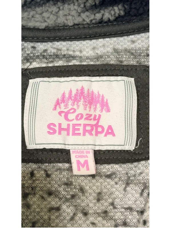 Cozy Sherpa Gray Black Camo Quarter Zip Fleece Pullover Women’s M h - Image 6
