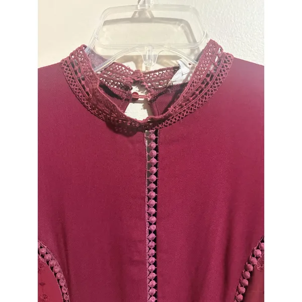 Sage The Label Mini Dress Womens S Burgundy Excellent Boho Lace Embroidered - Image 13