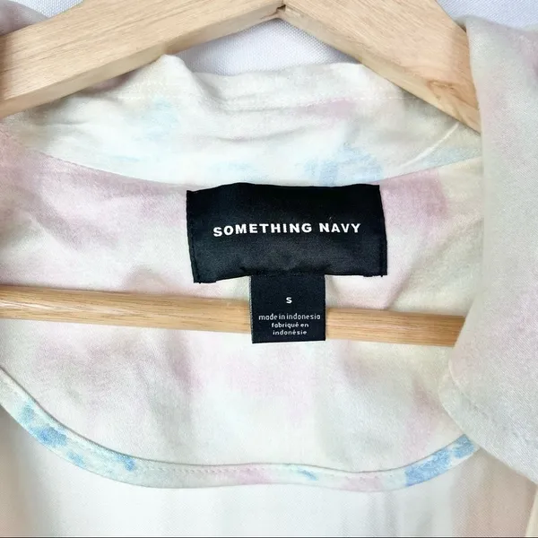 NEW‎ Something Navy Pastel Tie Dye Satin Long Trench Coat S - Image 7