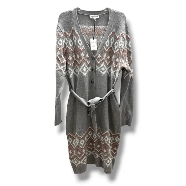 Lucky Brand Womens Fair Isle Belted Henley Sweater Dress Gray Knit XL‎ NWT - Image 3