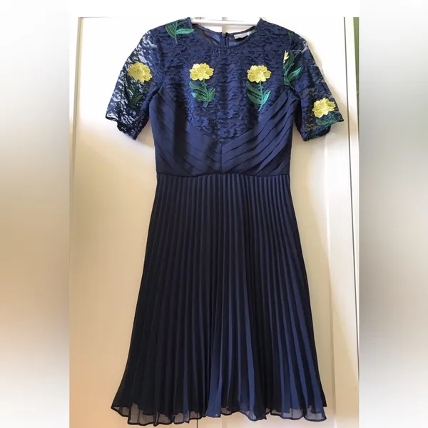 🌺👗$125 ASOS Navy Embroidered Lace Dress XS 2 4 Wedding Prom Holiday Occasion - Image 4
