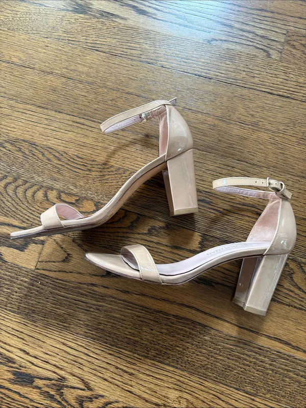 Stuart Weitzman Nudistcurve nude Patent Block Heel Sandals, 8 - Image 3