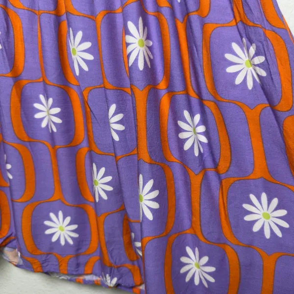 Bucket List Women Top Small‎ Purple Orange Retro Floral Smocked 70s Groovy Mod - Image 9