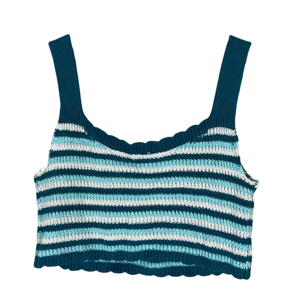 Wild Fable Crop Top Womens M Blue 100% Cotton Knit Y2K 90s Retro‎ Coastal 70s - Image 3