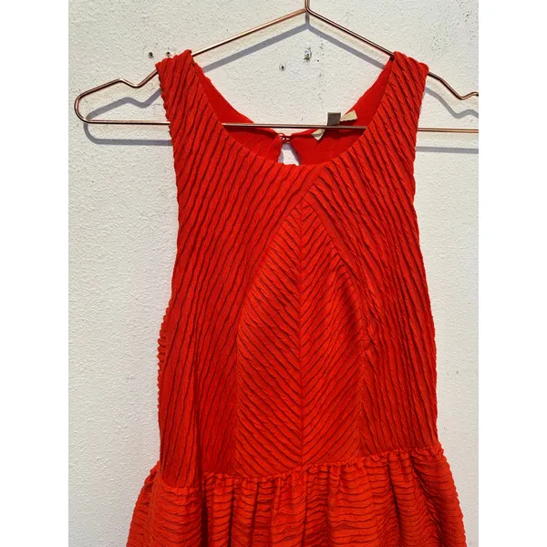 ANTHROPOLOGIE Bordeaux Orange Red Textured Sleeveless Tank Flow Mini Dress S - Image 4