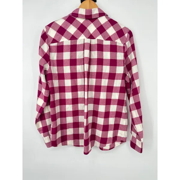 J Crew Button Down Women M Pink Buffalo Plaid‎ Flannel Casual Classic Outdoor - Image 3
