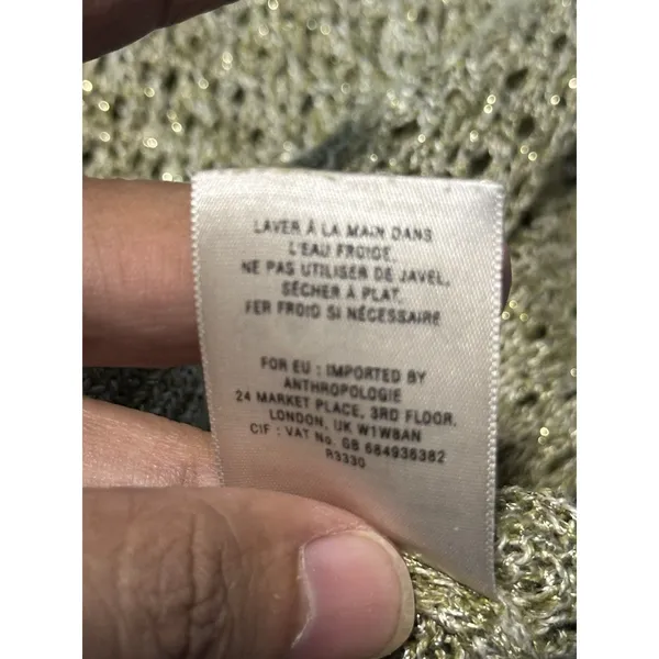 Guinevere Anthropologie Hemp Blend Open Knit Sweater Olive Gold Metallic Medium - Image 10