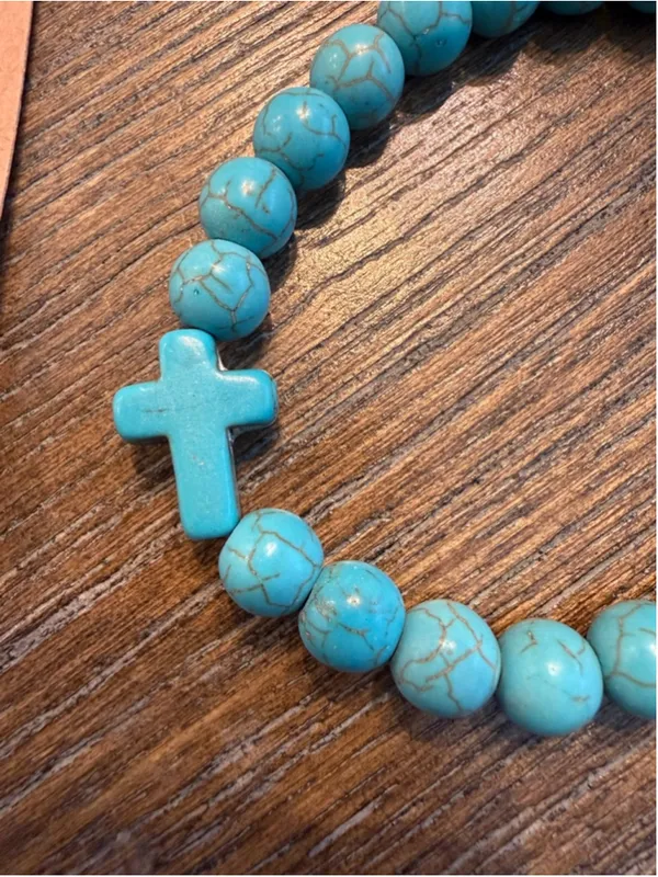 Unbranded Turquoise Beaded Cross Bracelet One Size - Image 2