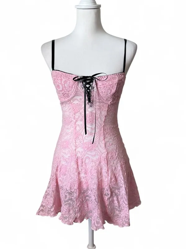 Pink Lace Coquette Lingerie Slip - Image 2