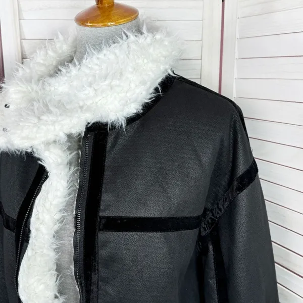 Princess Polly‎ Mariana Jacket Small Medium Black PU Faux Fur Lined Moto Biker - Image 8