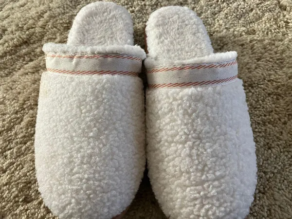 White Tan Womens Teddy Fleece Platform Clog Slippers - Image 6