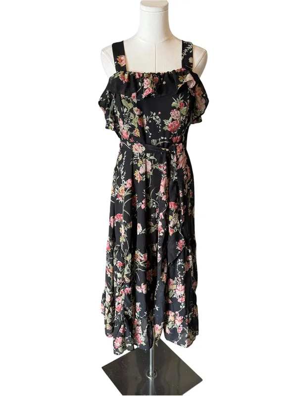 ASOS - NWT Maternity Floral Ruffle Midi Dress Black Pink Size US 8 - Image 2