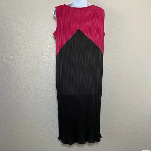 Vintage 20s Style Art Deco Artsy Pink Black Colorblock‎ Pleated Midi Dress 13/14 - Image 8