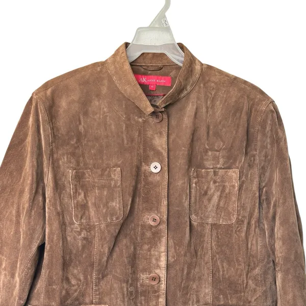 VTG Anne Klein Y2K XL Suede Leather Button Up Jacket chocolate Brown - Image 4