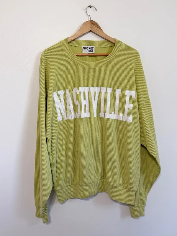 BUCKETLIST Nashville Sweatshirt Size Large Pullover Sweater Ribbed in lime - Image 2