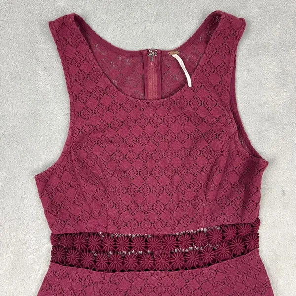 Free People Dress Womens 6 Burgundy Cut Out Daisy Waist‎ Lace Skater Sleeveless - Image 3
