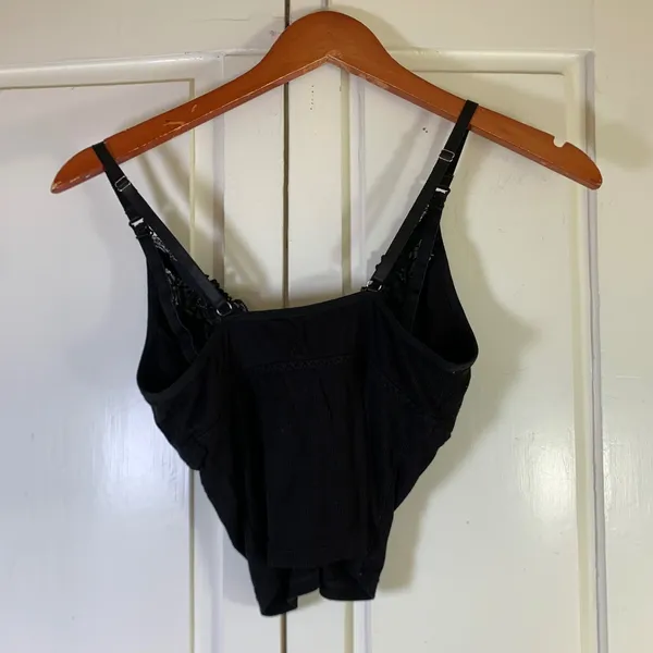 SHEIN Black Ribbed Nursing‎ Camisole Lace Trim Maternity Tank Top Medium - Image 4