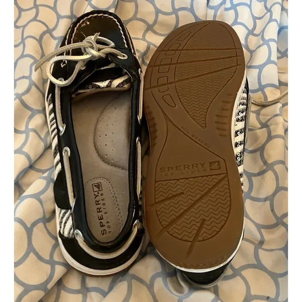 Sperry Top-Sider 5.5 M Women’s Black White Sequin Zebra Print Boat Shoes EUC - Image 6