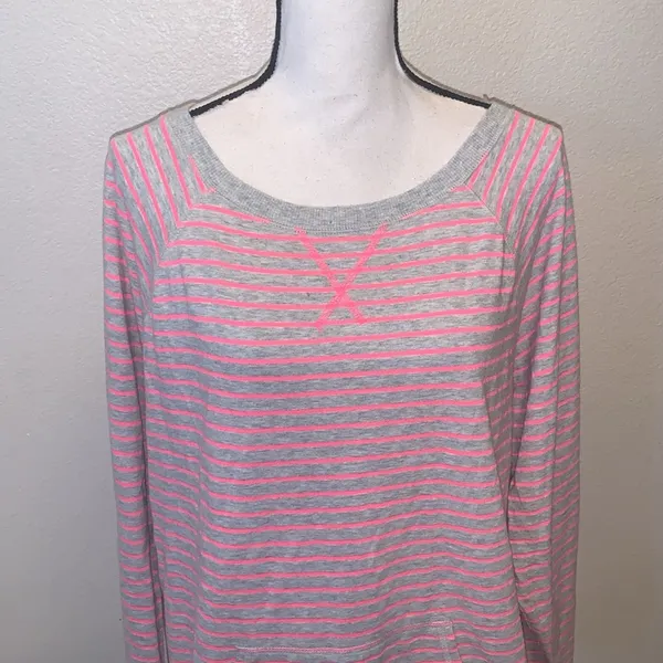 Made For Life pink grey striped casual pullover sweatshirt - Image 2