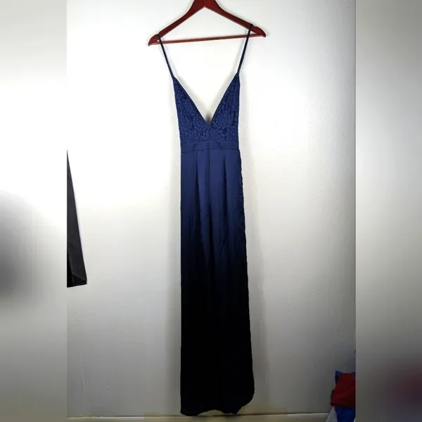 Showpo Navy Inspired Tribe Plunge Neckline Maxi Lace Open Leg‎ Dress Size US 6 - Image 3