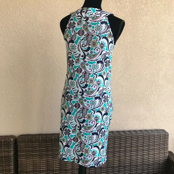 Tracy Negoshian Womens Dress Size XS Teal White Print Tank Bright Bold Preppy‎ - Image 5