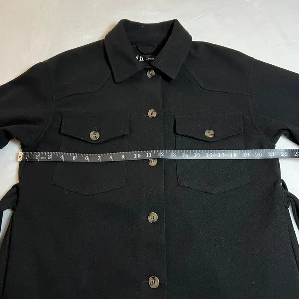 Zara Button Up Overshirt w/ Waist Tie Size M Tunic Minimalist Outerwear Casual - Image 8