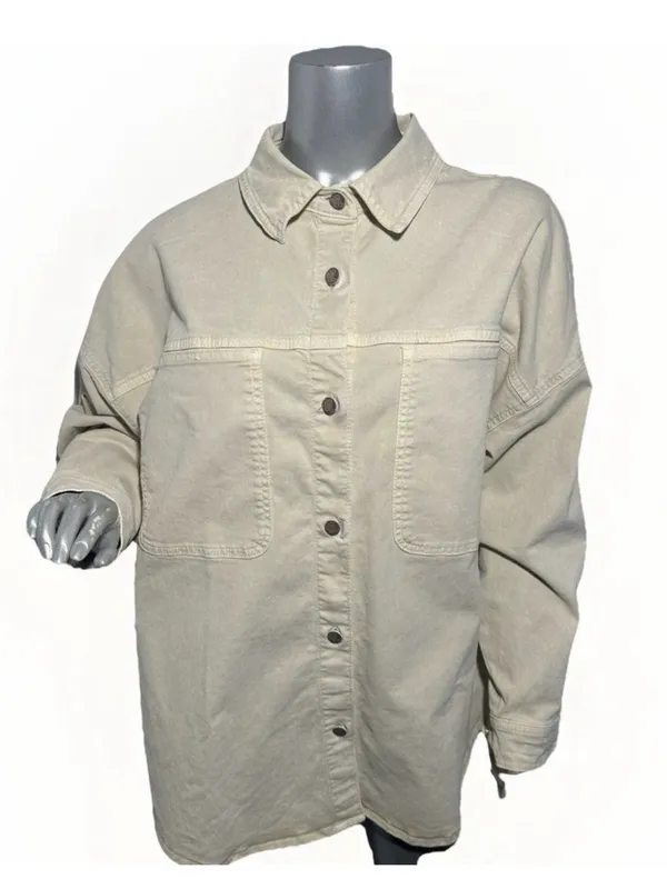 Marine Layer Molly OversizedShirt Jacket Stone Beige Xsmall New Shacket $168 - Image 6