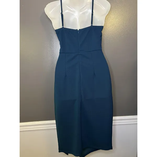 Lulus Dress Womens Small Blue One Shoulder Sheath Midi Side Slit Party Cocktail - Image 6