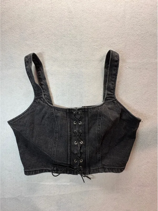 Wild Fable Women’s Large Black Denim Corset Crop Top Lace Up Y2K Grunge - Image 3