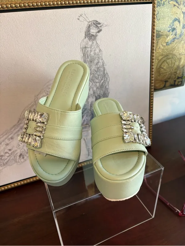 Beautiisoles Mint Green Jeweled Slide - Image 8