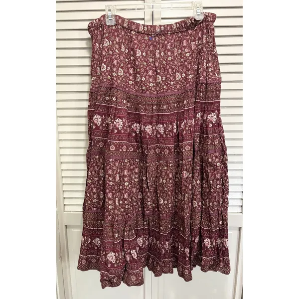 Only Necessities Floral Maxi Skirt Size M Elastic/Tie Waist Ruffle Crochet Hem - Image 4
