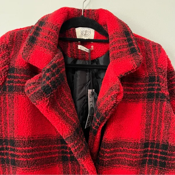 Stoosh Peacoat Jacket Double Breasted in Red and Black Plaid Size L - Image 5
