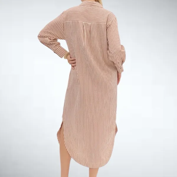 Entro Textured Stripe Button Down Shirt Dress in Rust Size S - Image 2