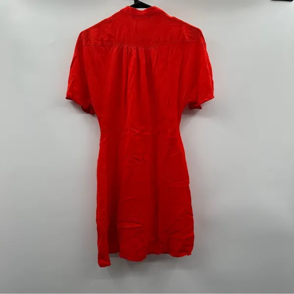 Zara Reddish Orange Short Sleeve Button Down Tie Mini Dress Size‎ XS - Image 5