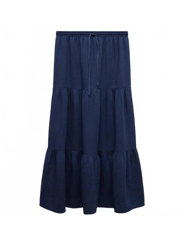 Mango Long Cotton Flared Skirt Night Blue NWT Large - Image 2