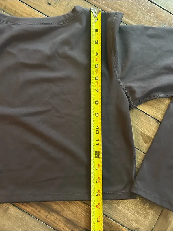 437 Long Sleeve Crop Athletic Brown Top L - Image 8