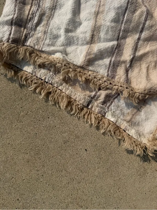 Boho Linen Blend Striped Fringe Shorts Beach Coastal Cottagecore‎ Women M - Image 2