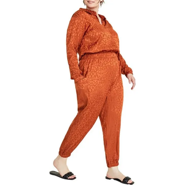 ON 34TH Animal Print Rayon Toasted Ginger Long Sleeves Pockets 1X Plus Jumpsuit - Image 3