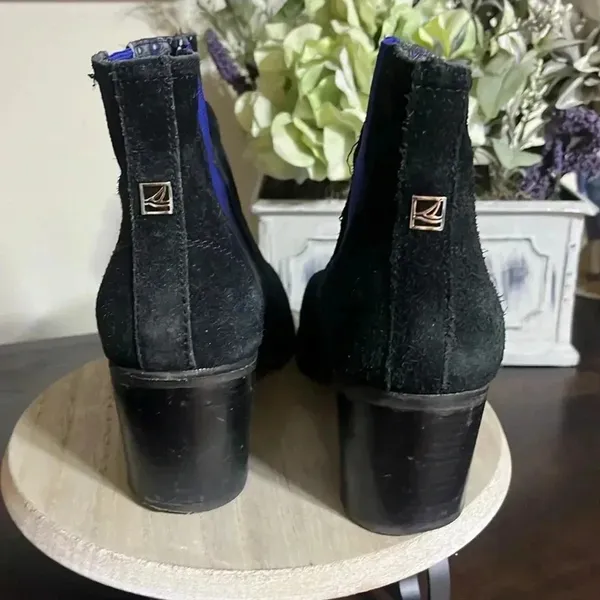 Sperry Black Suede Heeled Ankle Boots Women 9M Classic Neutral Block Heel‎ - Image 2