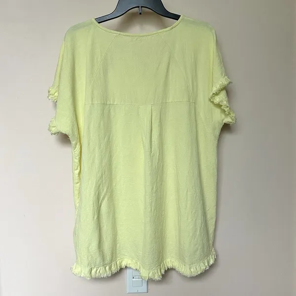 Linen Blend Umgee Top Womens 1XL Yellow Cap Sleeve Raw Frayed Hem Boho Western - Image 3