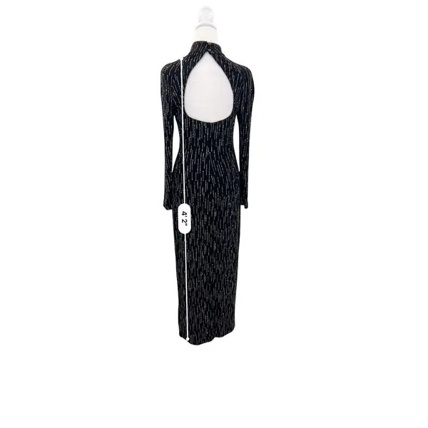 Roberta High Neck Long Sleeve Long Embellishments Black Gown Dress Size Medium - Image 11