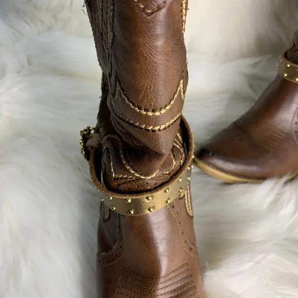 Handmade Womens Brown Leather Beaded Removable Boot Band One Size Boot Cuff - Image 7