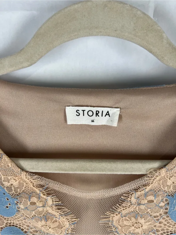 Storia Blue & Beige Floral Lace Illusion Mini Dress Size M - Image 3
