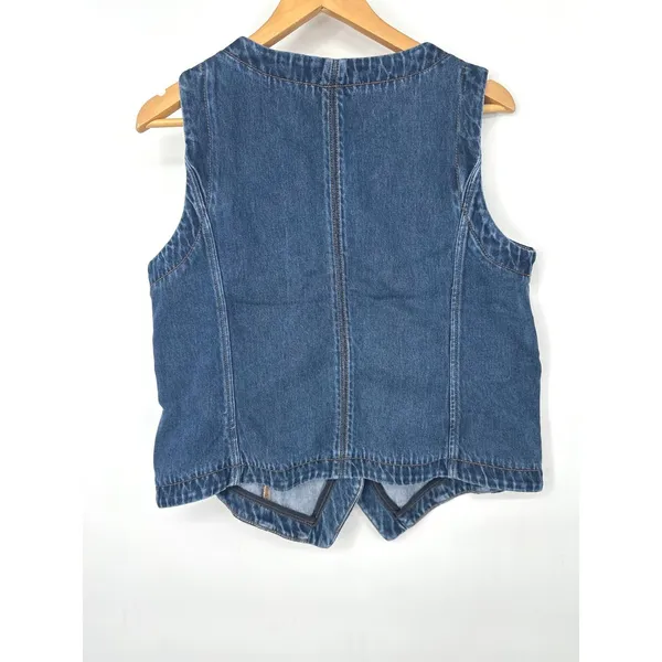 Talbots Tencel Denim Vest Women LP Blue Button Sleeveless Top‎ Boho Western - Image 4