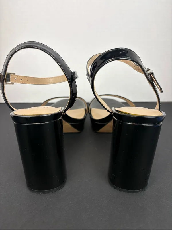 mix no. 6 Black Patent Platform Block Heel Sandals - Women - Image 4
